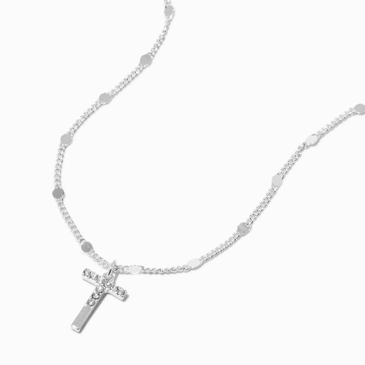Silver Half Stone Initial Pendant Necklace - T,