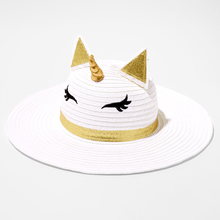 Claire's Club Unicorn Floppy Straw Hat