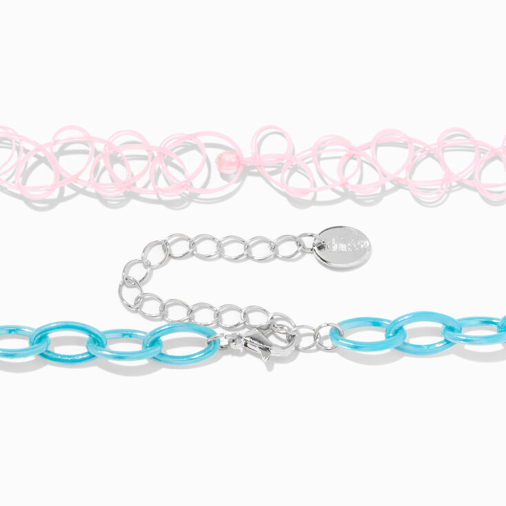 Happy Face Daisy &amp; Butterfly Charm Tattoo Choker &amp; Chainlink Necklaces - 2 Pack,