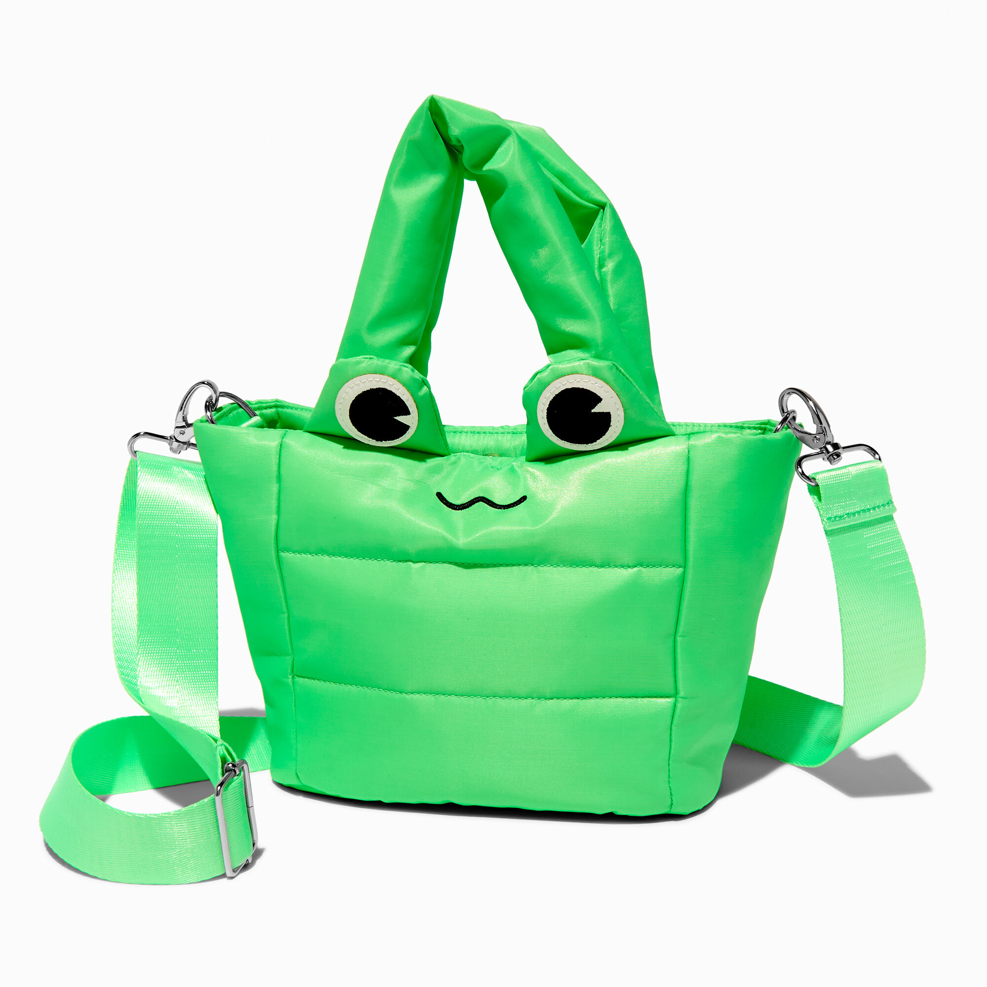 View Claires Frog Quilted Crossbody Tote Bag Green information