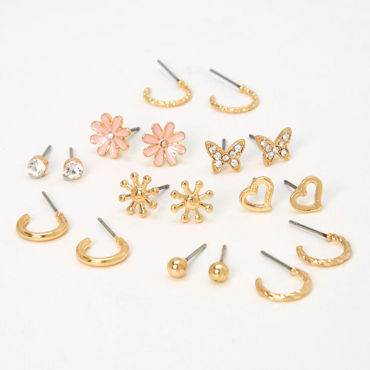 Gold Daisies Mixed Earrings Set - 9 Pack,
