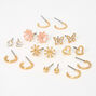 Gold-tone Daisies Mixed Earrings Set - 9 Pack,