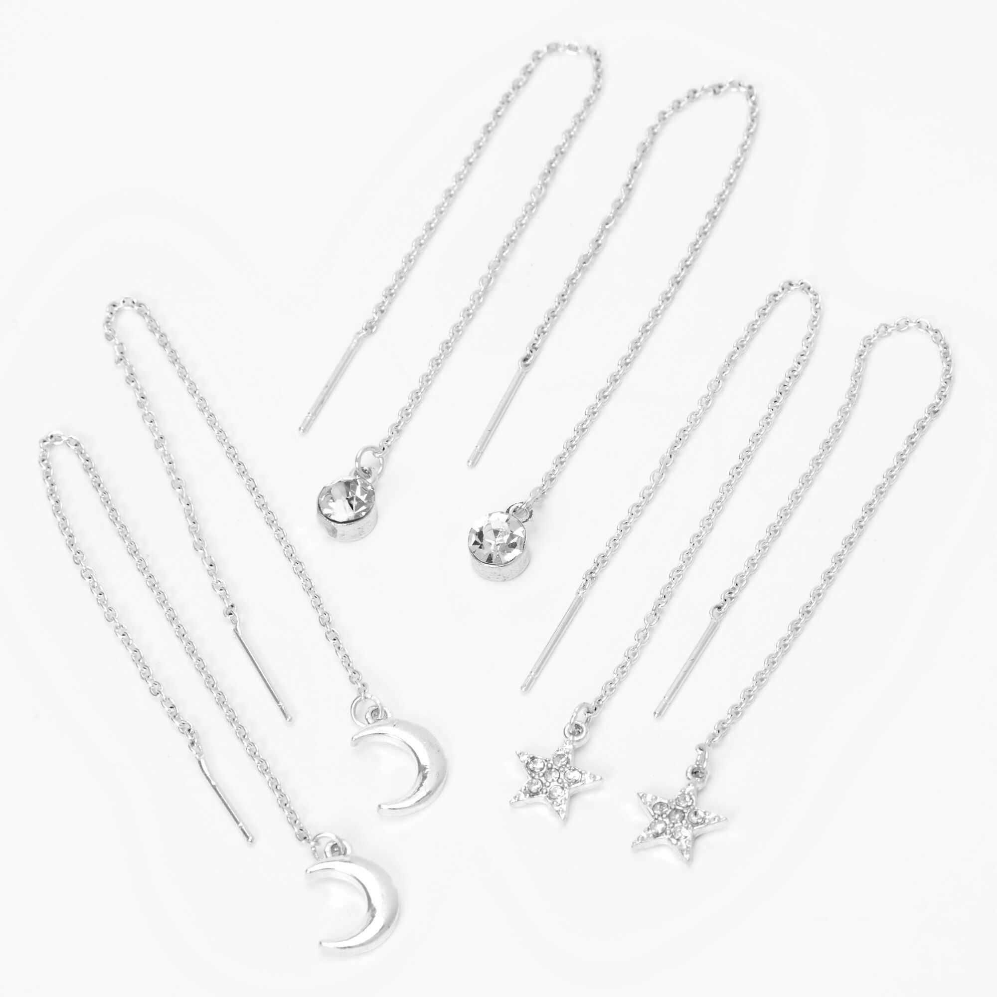 Silver 3 Celestial Multi Pack Threader Drop Earrings