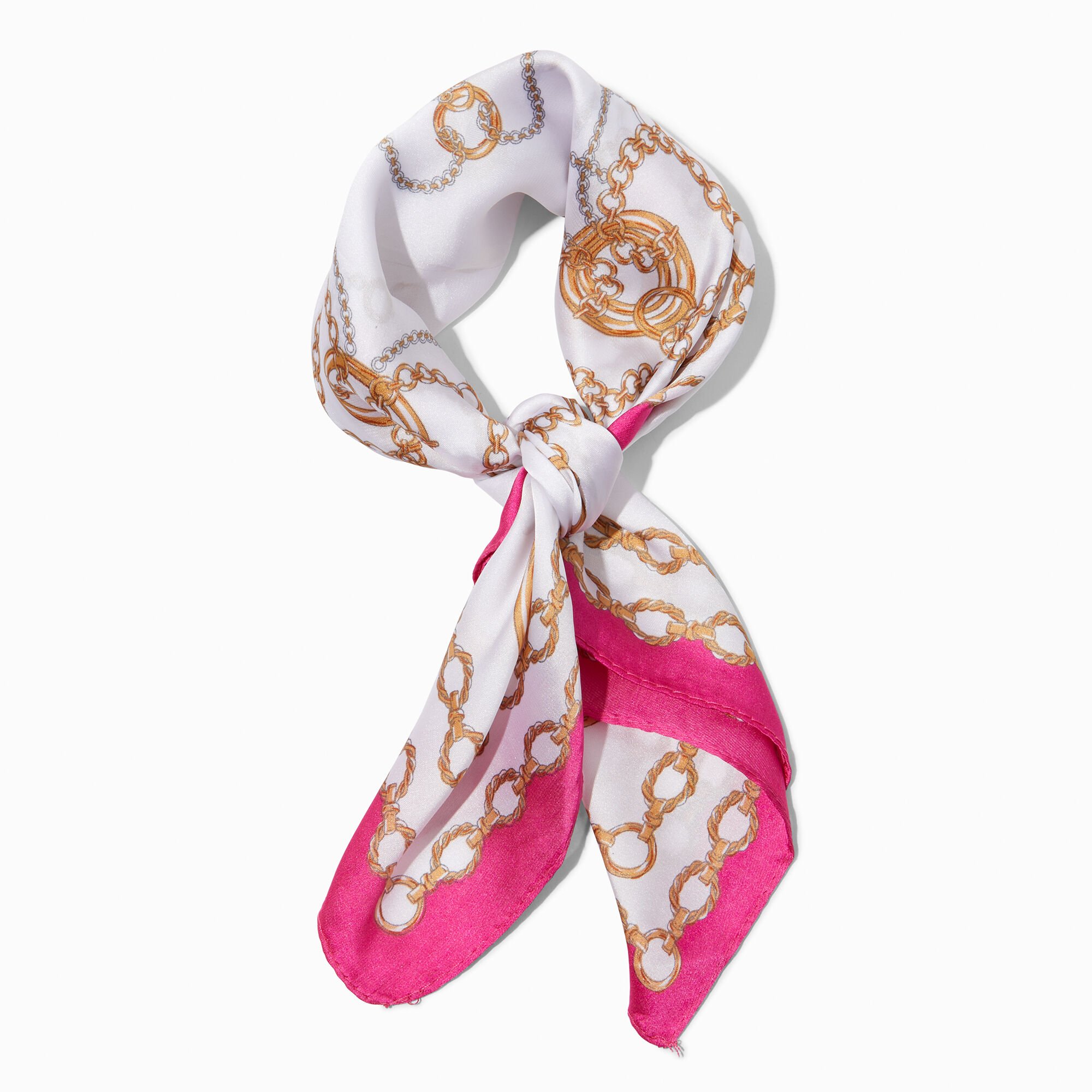 View Claires Pink Chain Print Silky Headwrap White information