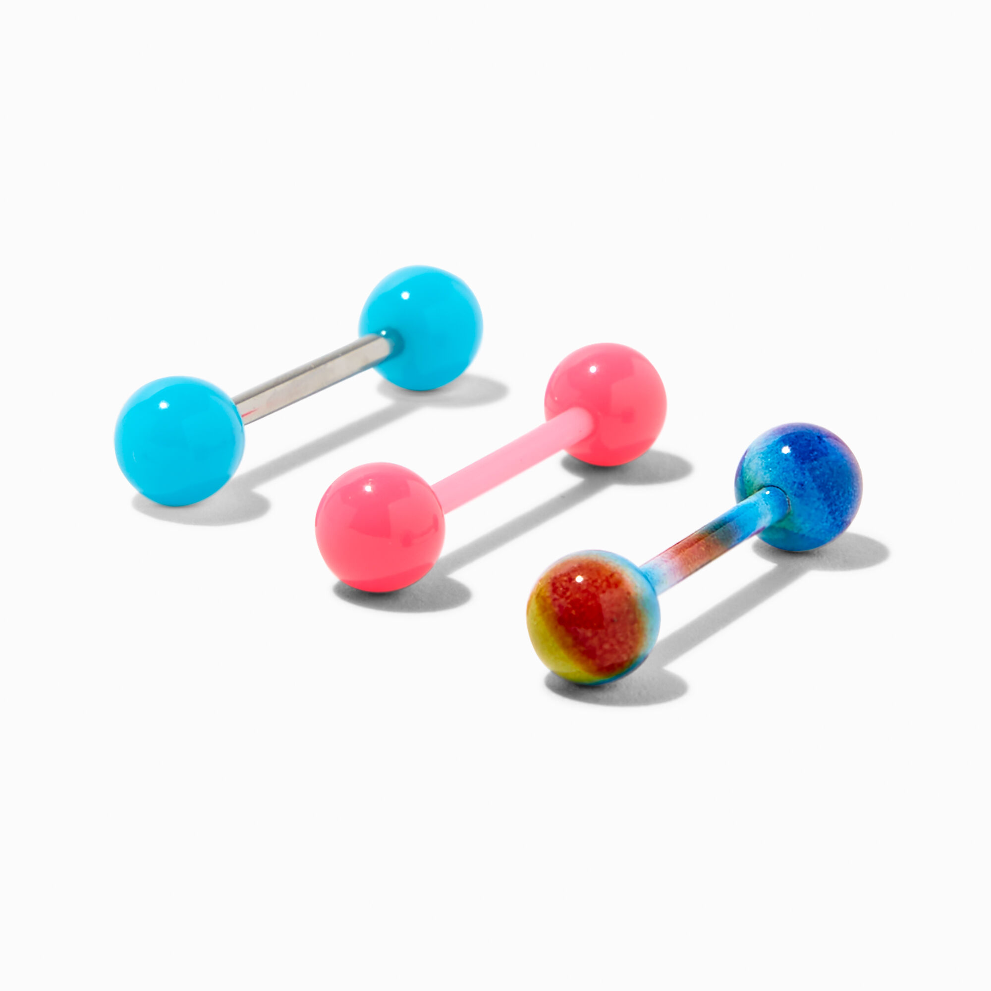 View Claires Rainbow Sherbet 14G Barbell Tongue Rings 3 Pack Blue information