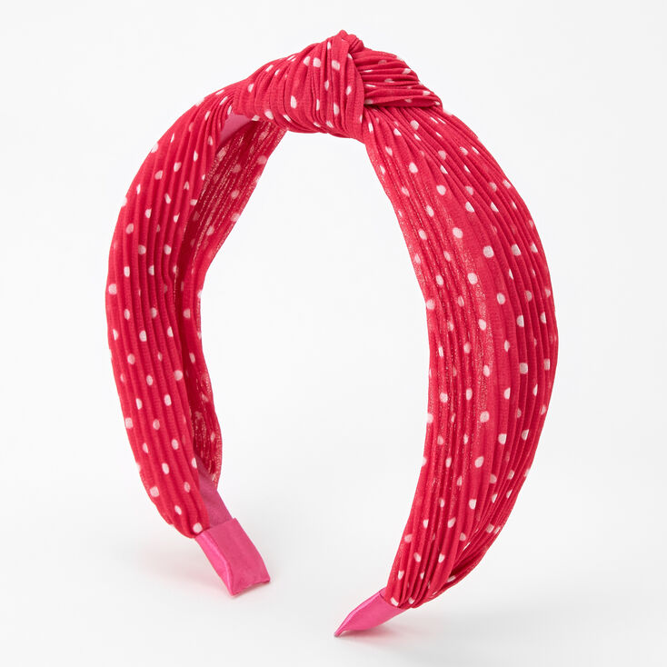 Claire's Serre-tête noué plissé à pois — Fuchsia