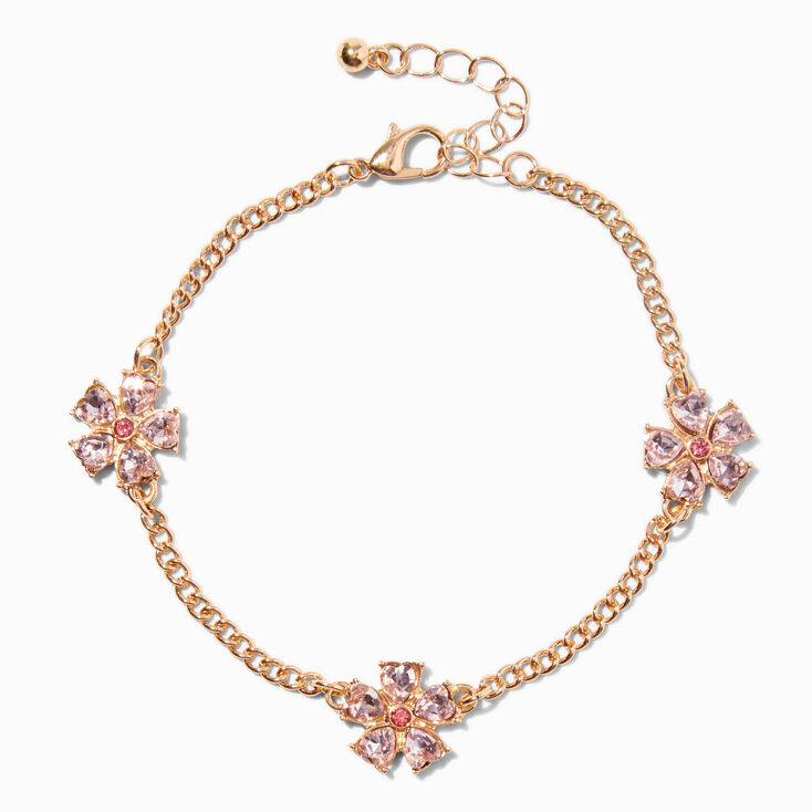 Light Pink Gemstone Flower Chain Bracelet,