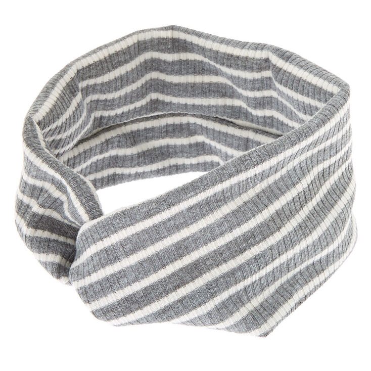 Claire's Bandeau à rayures grises en tricot côtelé