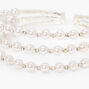 Silver Crystal Pearl Triple Row Cuff Bracelet,