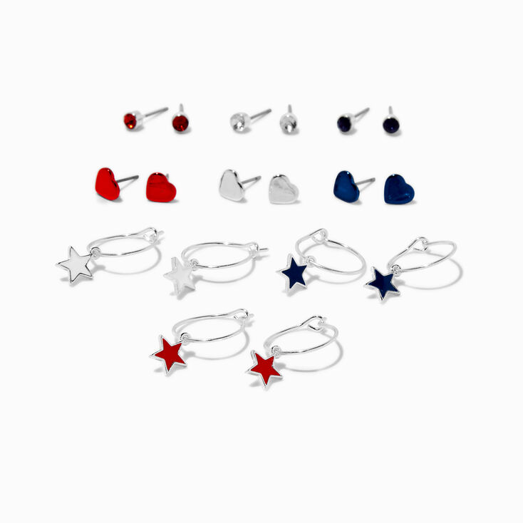 Stars &amp; Stripes Patriotic Earring Set - 9 Pack,