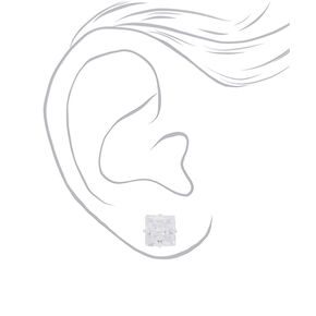 Silver-tone Cubic Zirconia 10mm Square Stud Earrings,