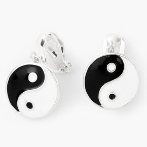 Silver 0.5&quot; Yin Yang Clip On Drop Earrings,