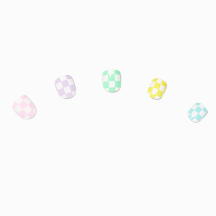 Claire&#39;s Club Rainbow Check Square Vegan Press On Faux Nail Set - 10 Pack,