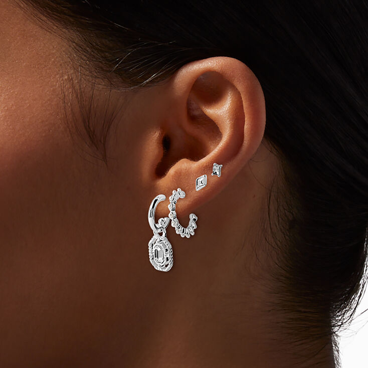 Boucles d&#39;oreilles superposables strass perle d&#39;imitation couleur argent&eacute;e - Lot de 6,