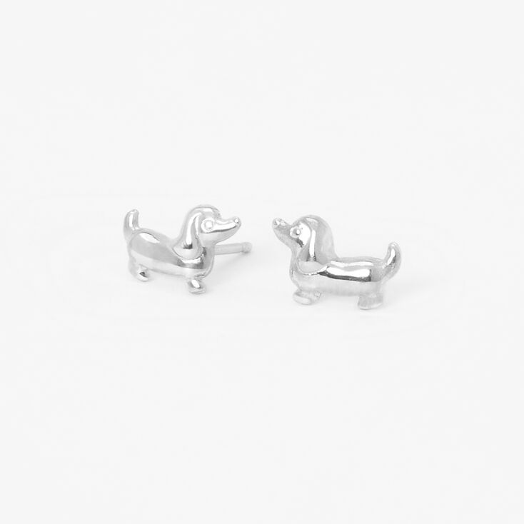 Sterling Silver Wiener Dog Stud Earrings