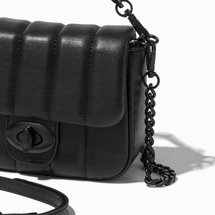 Black Chunky Chain Dual Strap Crossbody Bag,