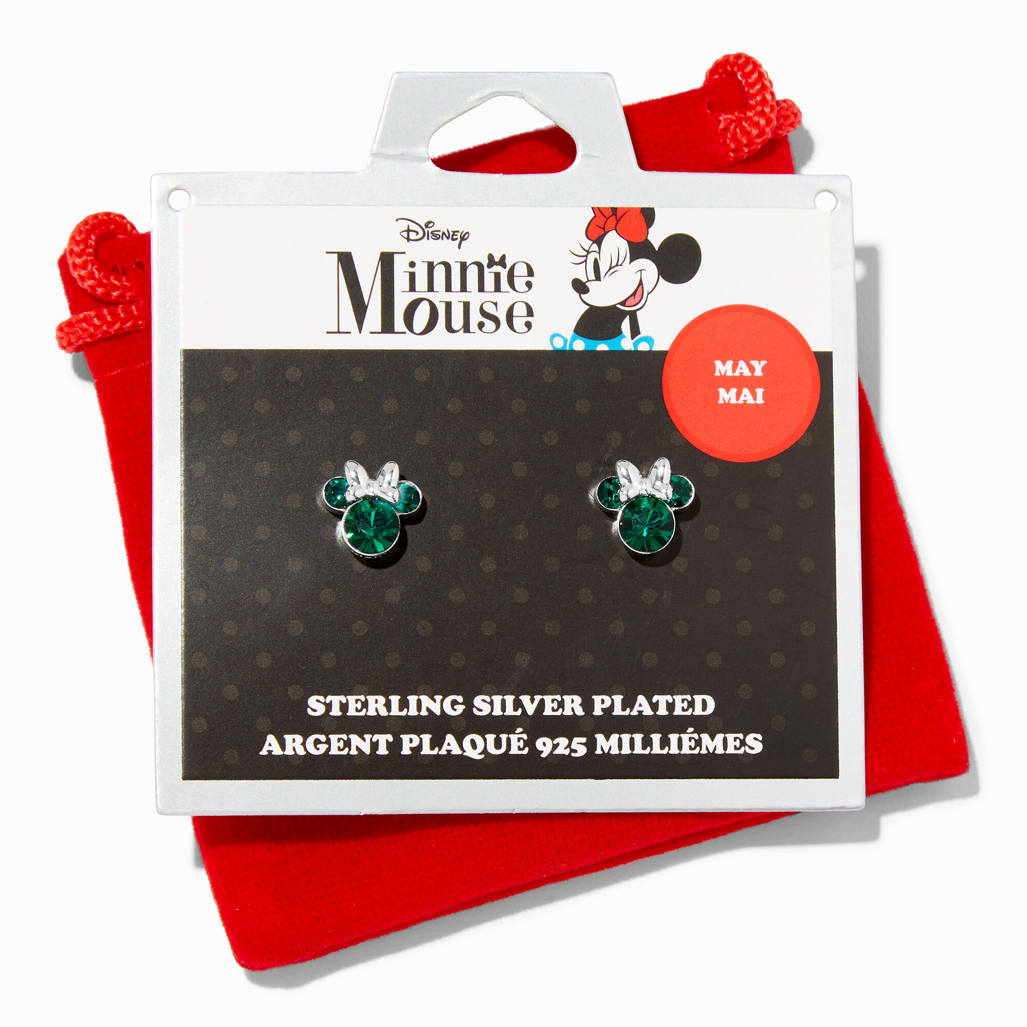 Disney Minnie Mouse Birthstone Sterling Silver Stud Earrings - May,