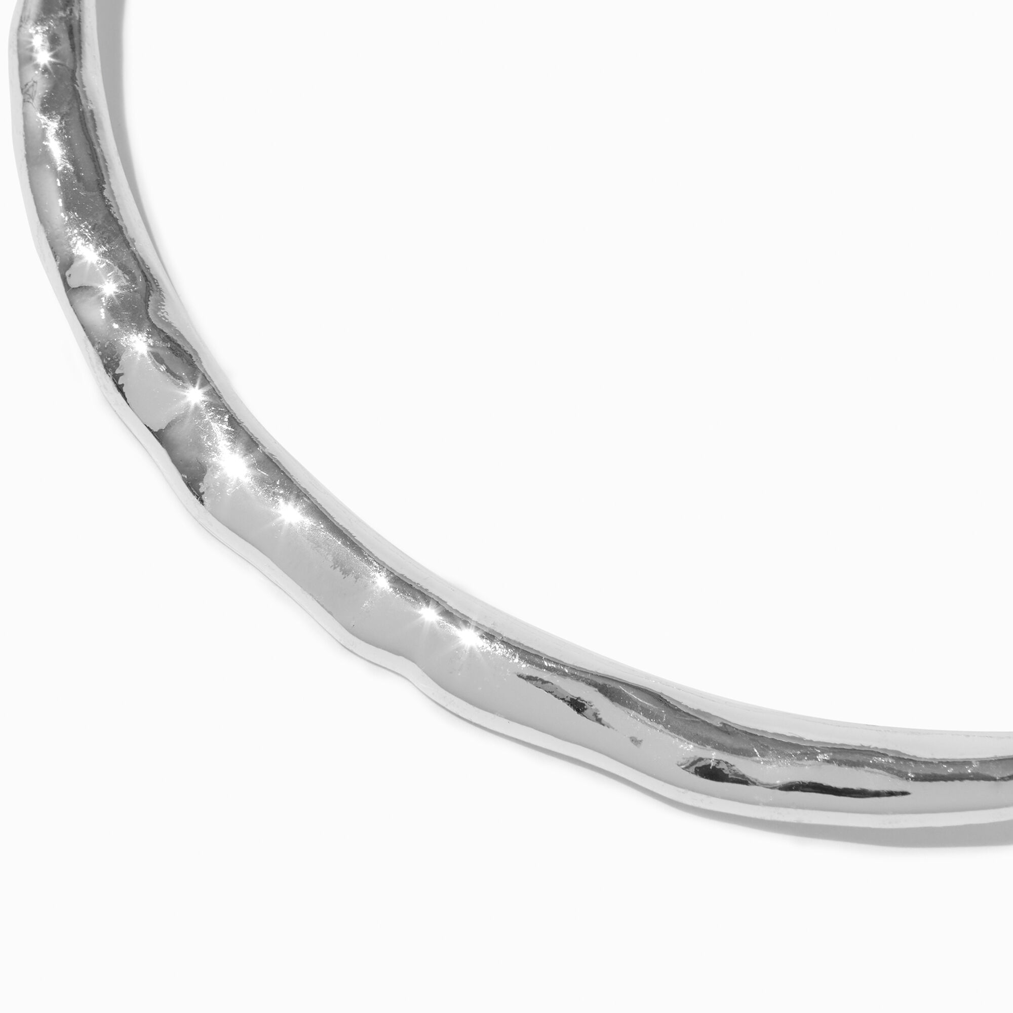 View Claires Tone Textured Rigid Choker Necklace Silver information
