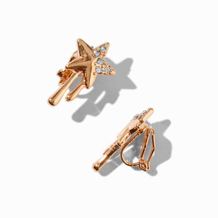 Clous d&#39;oreilles &agrave; clip &eacute;toile effet goutte strass couleur dor&eacute;e,
