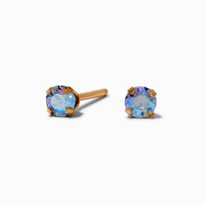 24ct Gold Plated 3mm Blue Sapphire Crystal Shimmer Studs Ear Piercing Kit with After Care Lotion,