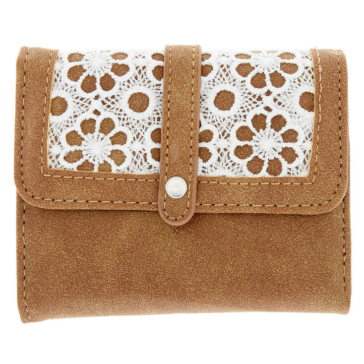 Claire's Porte-monnaie marron dépliant au design crochet