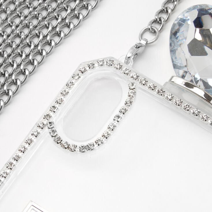 Silver Rhinestone Phone Case With Chain - Fits iPhone&reg; XR,