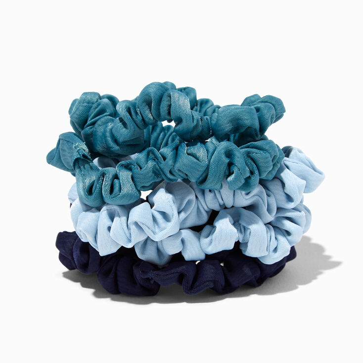 Shades of Blue Skinny Silky Hair Scrunchies - 6 Pack,