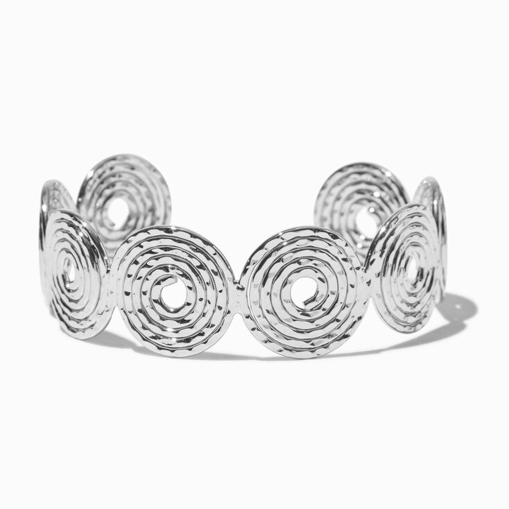 Silver-tone Swirl Disc Cuff Bracelet,