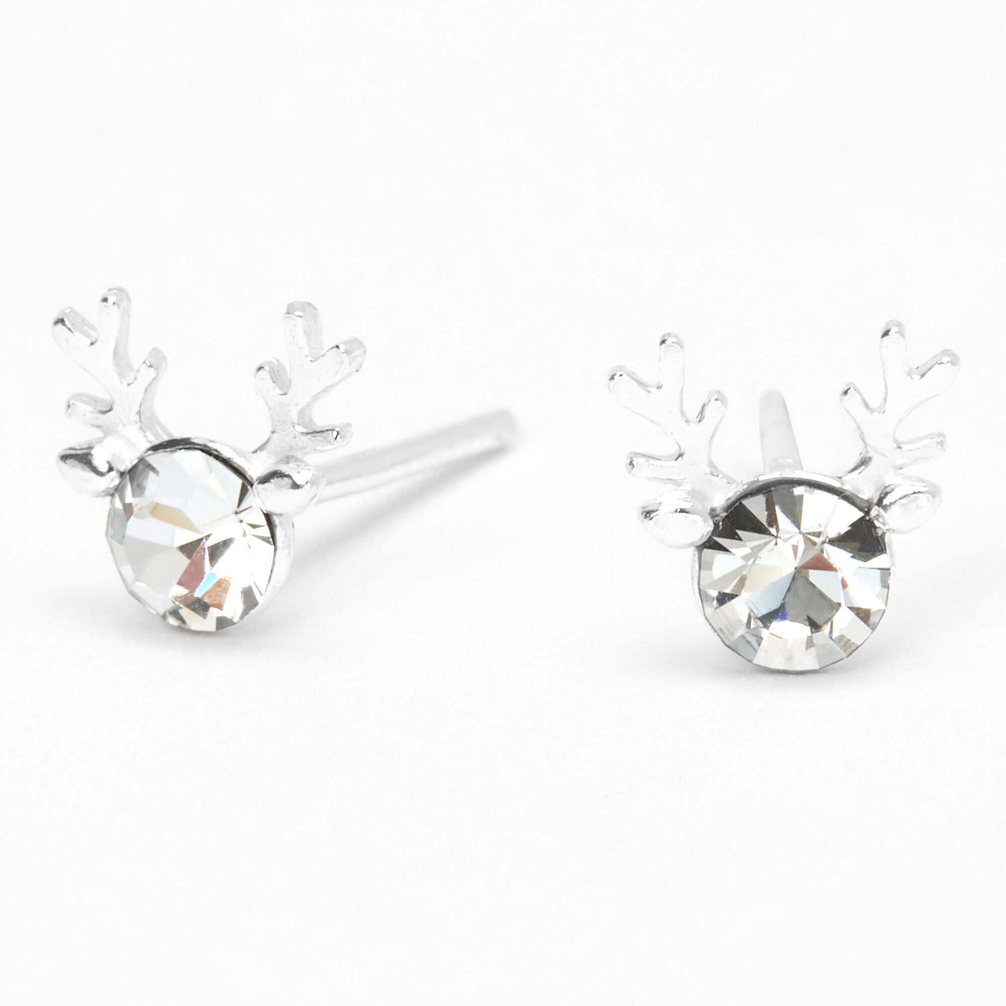 Clous d'oreilles bois de renne couleur argentée,