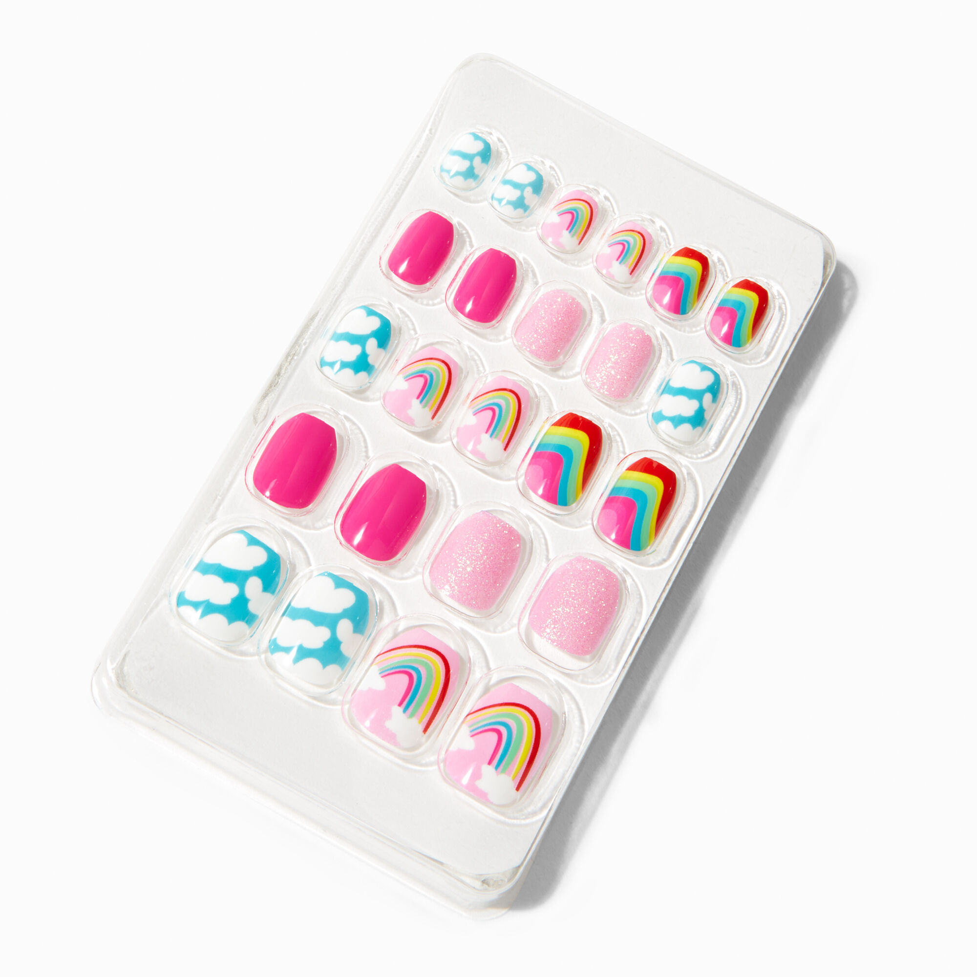 View Claires Squiggle Coffin Press On Vegan Faux Nail Set 24 Pack Rainbow information