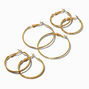 Gold-tone Graduated Textured Hoop Earrings - 3 Pack,