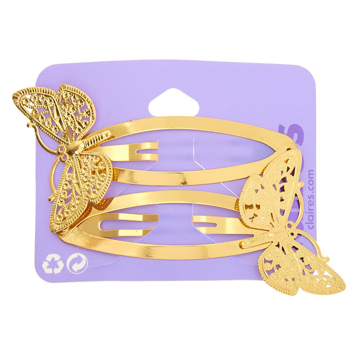 Claire's Barrettes clic clac de grande taille motif papillon couleur doré - Lot de 2