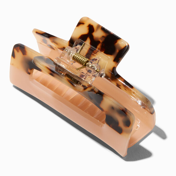 Tortoiseshell Peach Colour Block Rectangle Hair Claw,