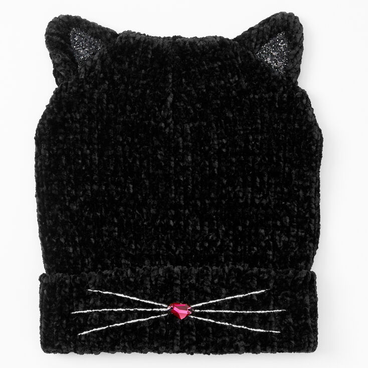 Claire's Bonnet en tissu chenille chat - Noir