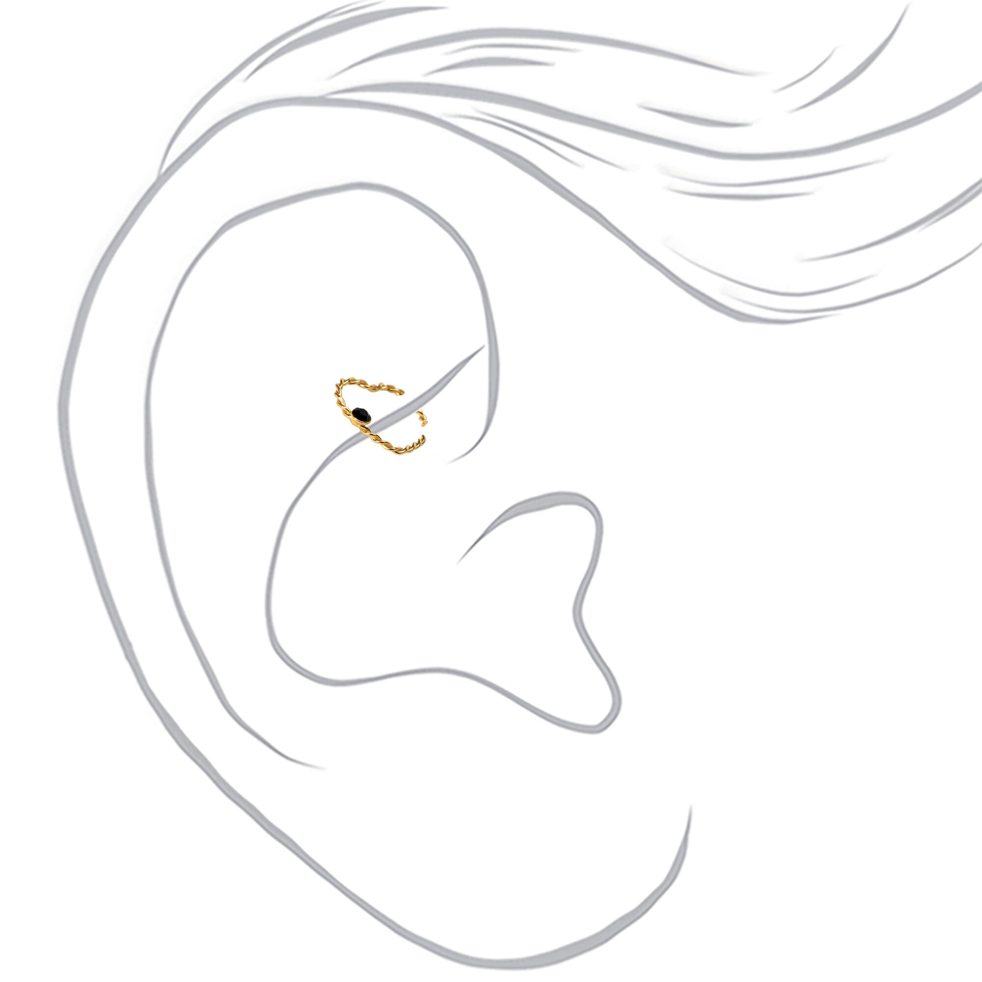 Gold Sterling Silver 20G Crystal Heart Rook Earring - Black,