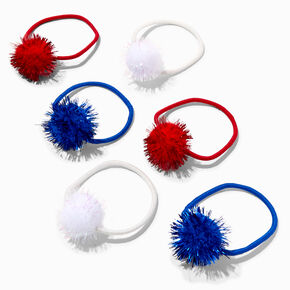 Red, White, &amp; Blue Tinsel Pom Pom Hair Ties - 6 Pack,