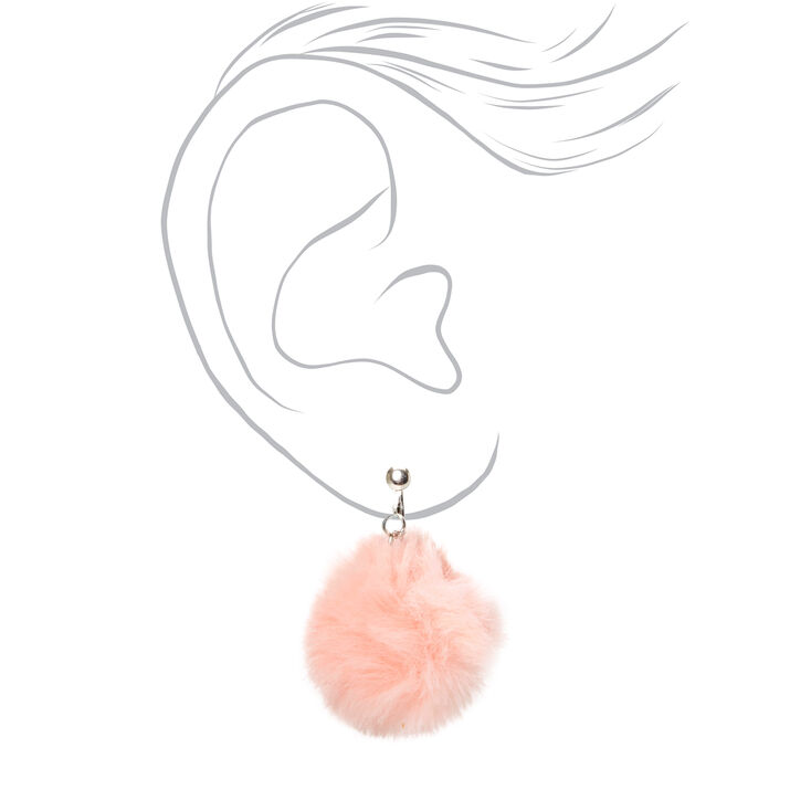 Pendantes &agrave; clip avec pompons 4&nbsp;cm couleur argent&eacute;e - Rose clair,