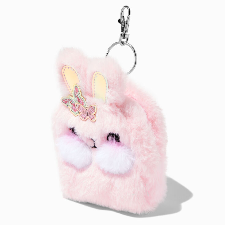 dww-porte-cl - rose peluche lapin de pques clef fourrure pompon