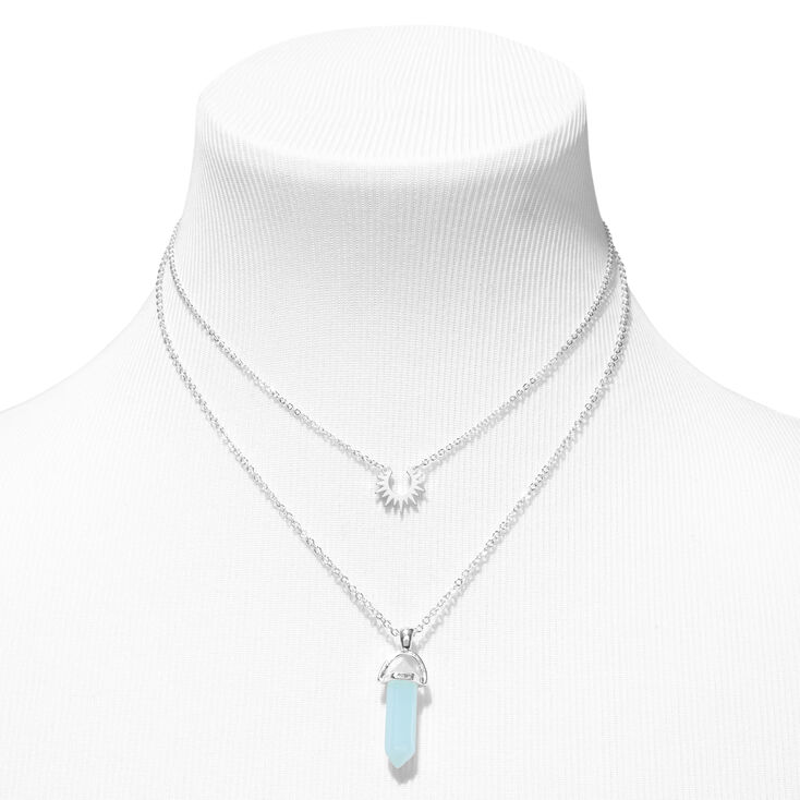 Blue Mystical Gem &amp; Sunburst Silver Multi Strand Necklace,