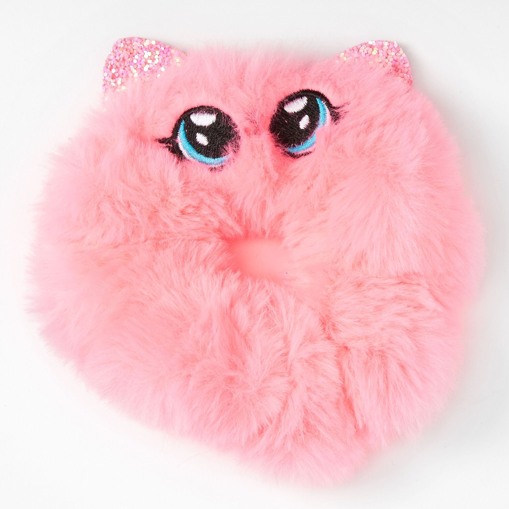 View Claires Medium Faux Fur Cat Hair Scrunchie Pink information