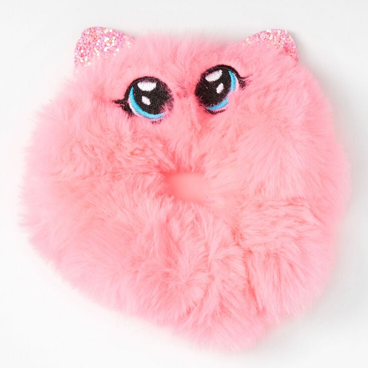 Pink Medium Faux Fur Cat Hair Scrunchie,