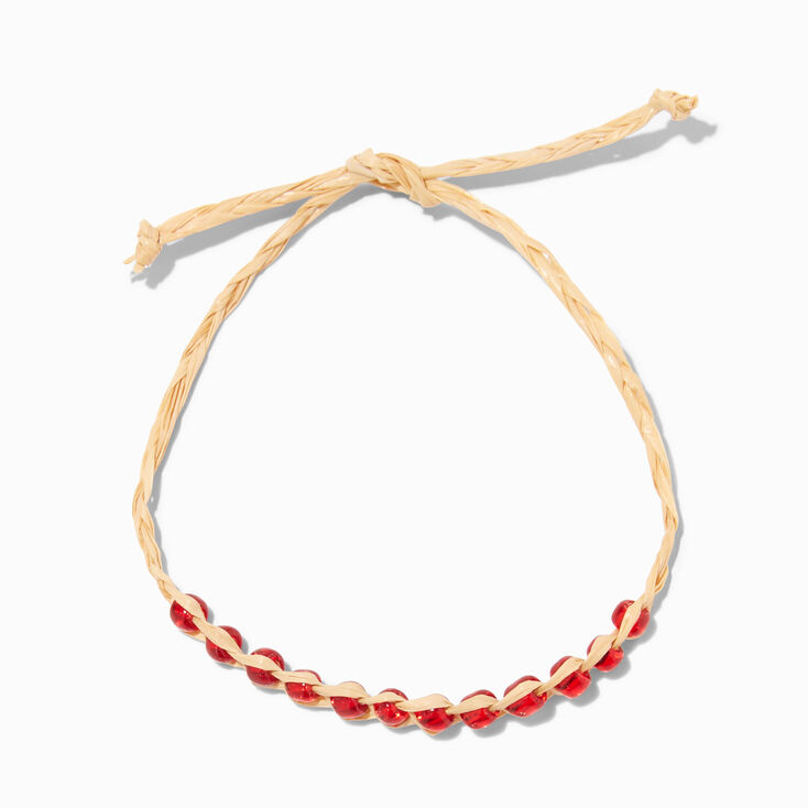 Red Bead Adjustable Cord Wish Bracelet,