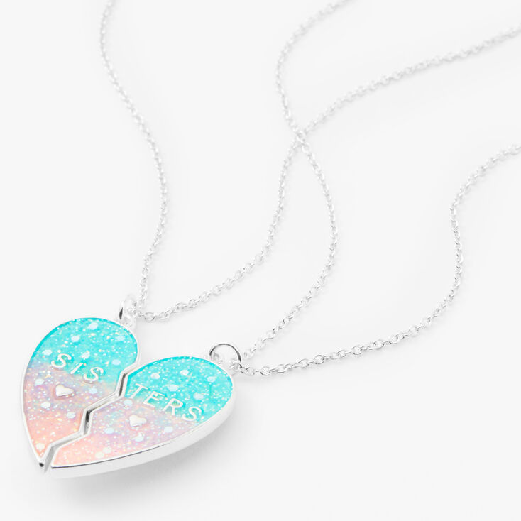 Best Friends Mermaid Glitter Split Heart Necklaces - 2 Pack | Claire's US