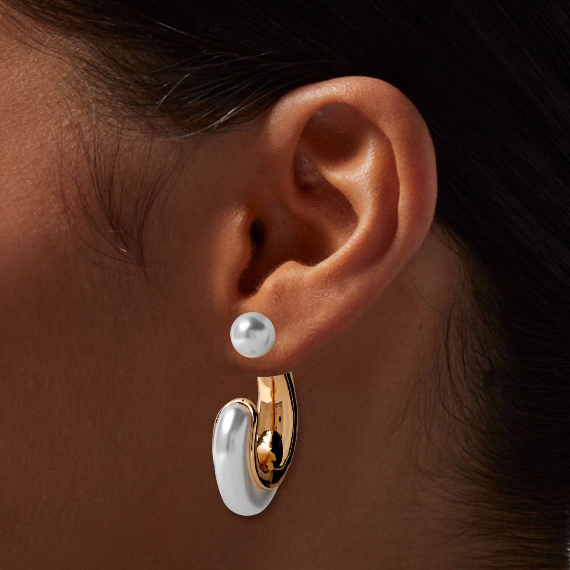 Gold-tone Pearl Scoop 1.5" Drop Earrings ,