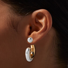 Gold-tone Pearl Scoop 1.5&quot; Drop Earrings ,