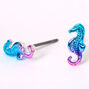 Silver Anodized Seahorse Stud Earrings,