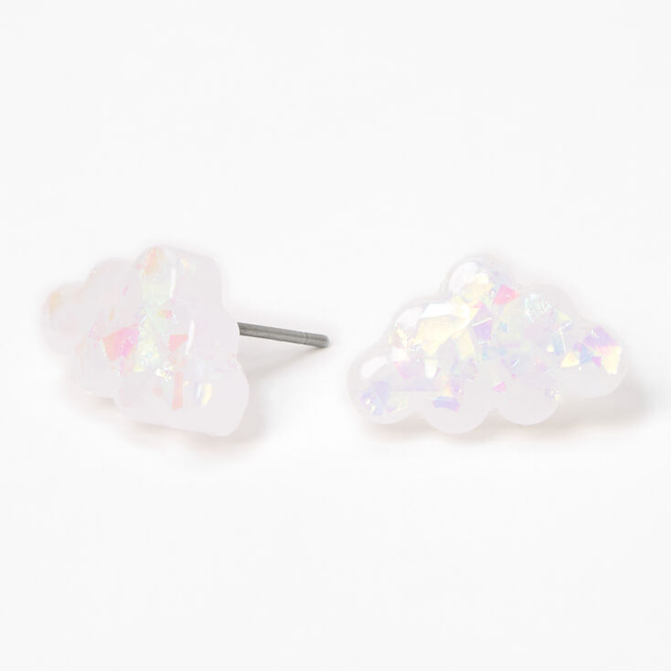 Iridescent Cloud Stud Earrings - White,