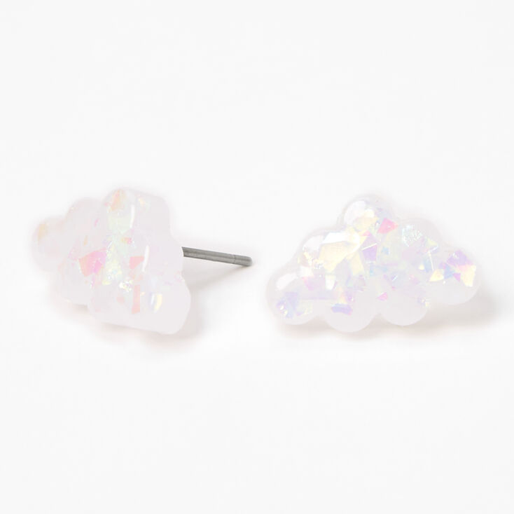 Iridescent Cloud Stud Earrings - White,