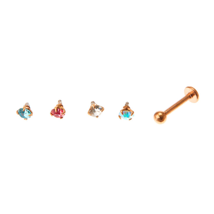 Gold-tone Stainless Steel Mixed Changeable Top 16G Tragus Flat Back Earrings - 5 Pack,