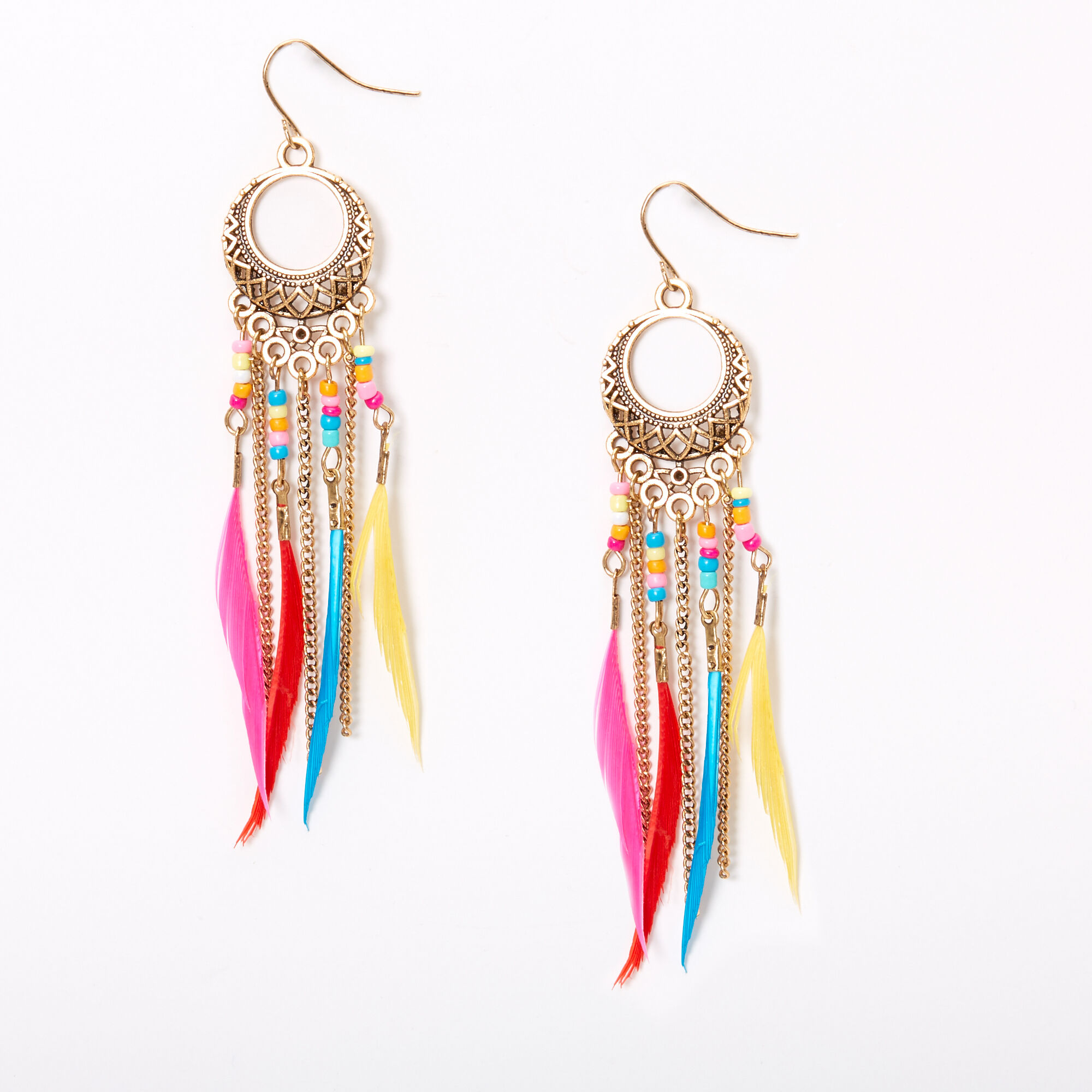 Silver 3.5 Rainbow Feather Drop Earrings